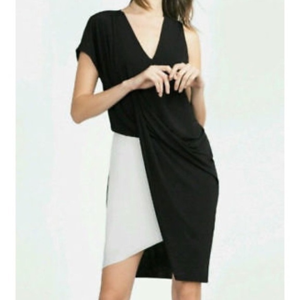 Zara black&white draped Asymmetrical dress- Small
